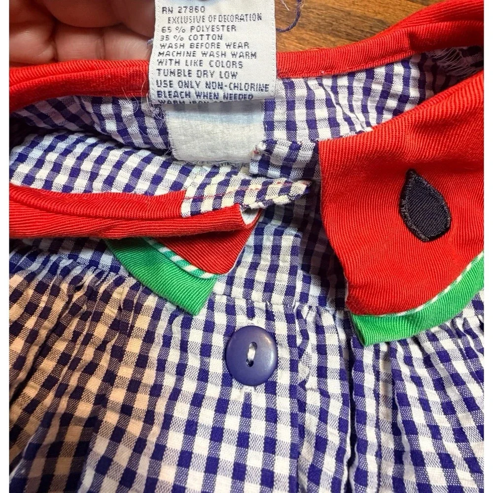Vintage watermelon gingham seersucker dress size 24 months summer fun .